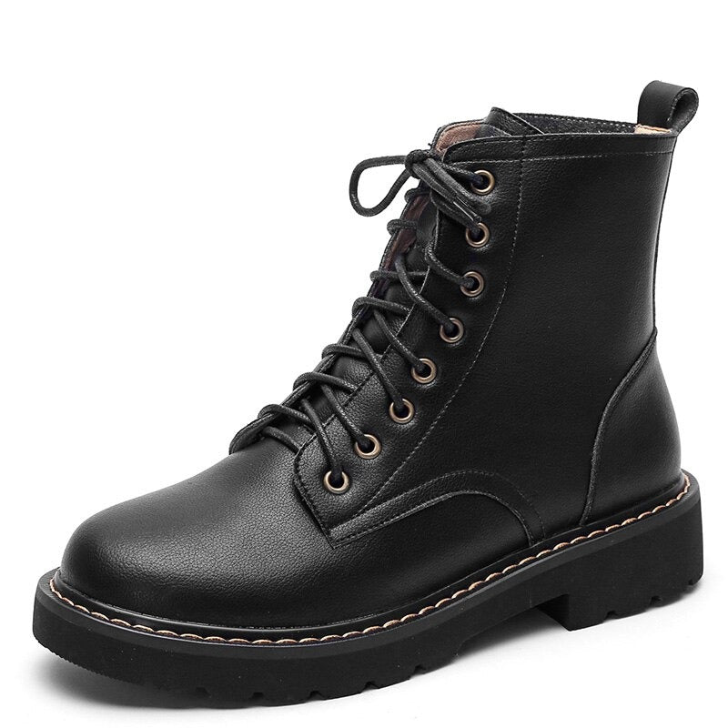 Full Nature Genuine Leather Womens Boots / Female Lace-Up Platform Autumn/Winter Ankle Boots - HARD'N'HEAVY