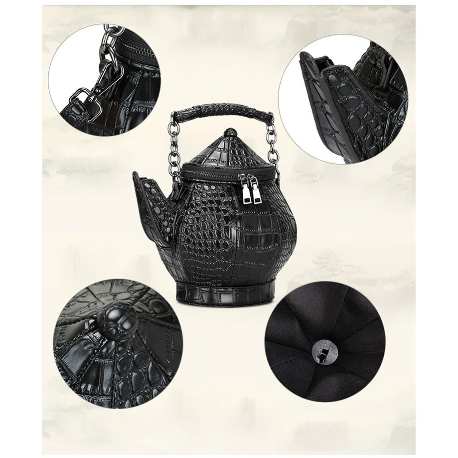 Funny Teapot Shaped Women's Handbag / Stone Pattern Bag / Single Shoulder Black Messenger Bag - HARD'N'HEAVY