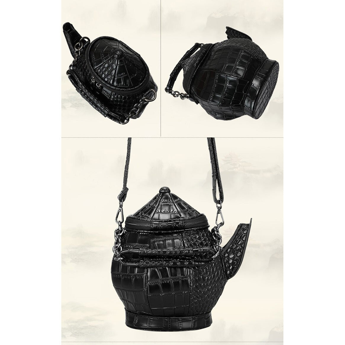 Funny Teapot Shaped Women's Handbag / Stone Pattern Bag / Single Shoulder Black Messenger Bag - HARD'N'HEAVY