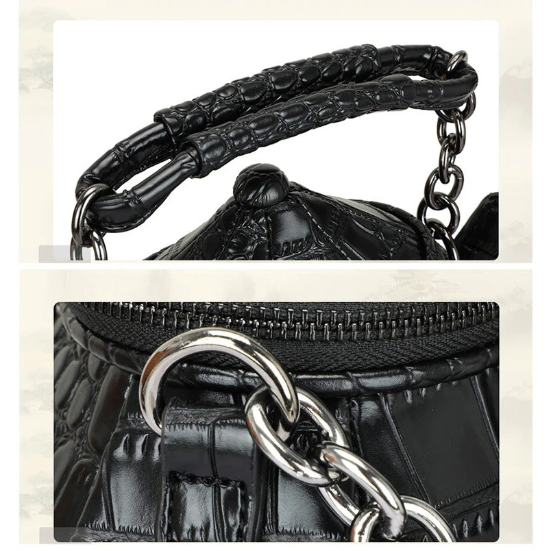 Funny Teapot Shaped Women's Handbag / Stone Pattern Bag / Single Shoulder Black Messenger Bag - HARD'N'HEAVY