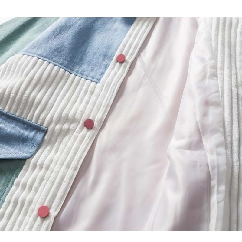 Inside view of the Furry Heart Colorful Patchwork Pockets Jacket, featuring vibrant colors and soft fabric details.