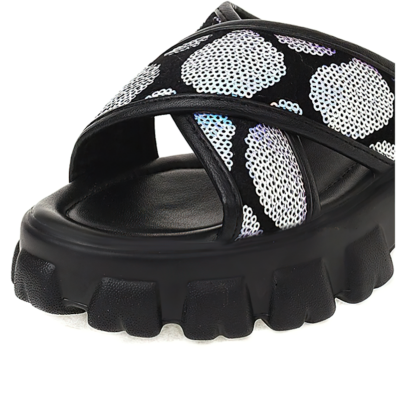 Fashion Women's Summer Sandals with Sequined / Female Casual Black Slippers Platform - HARD'N'HEAVY