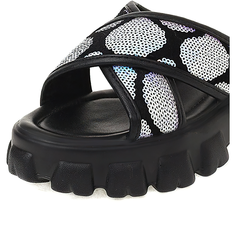 Trendy women's summer sandals with sequined design and platform sole for stylish casual outings.