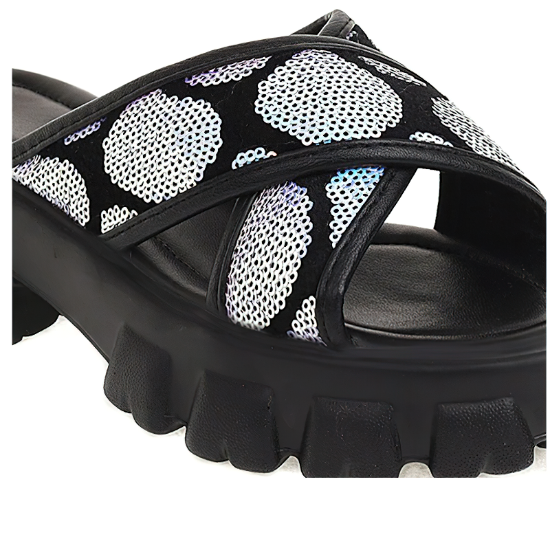 Fashion Women's Summer Sandals with Sequined / Female Casual Black Slippers Platform - HARD'N'HEAVY
