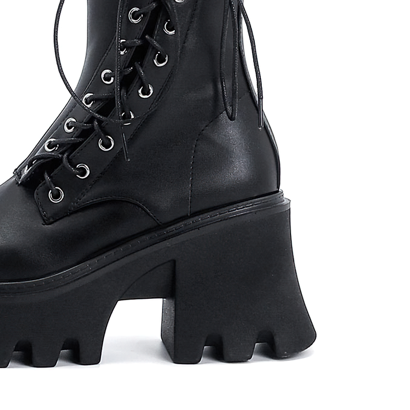 High Quality PU Leather Women's Boots with Lace Up in Side / Fashion Ankle Black Shoes - HARD'N'HEAVY