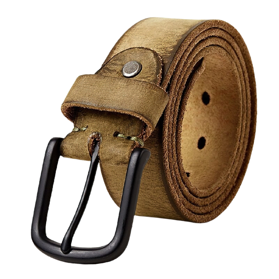 Genuine leather men's belt in beige with matte black pin buckle, ideal for casual outfits and jeans.