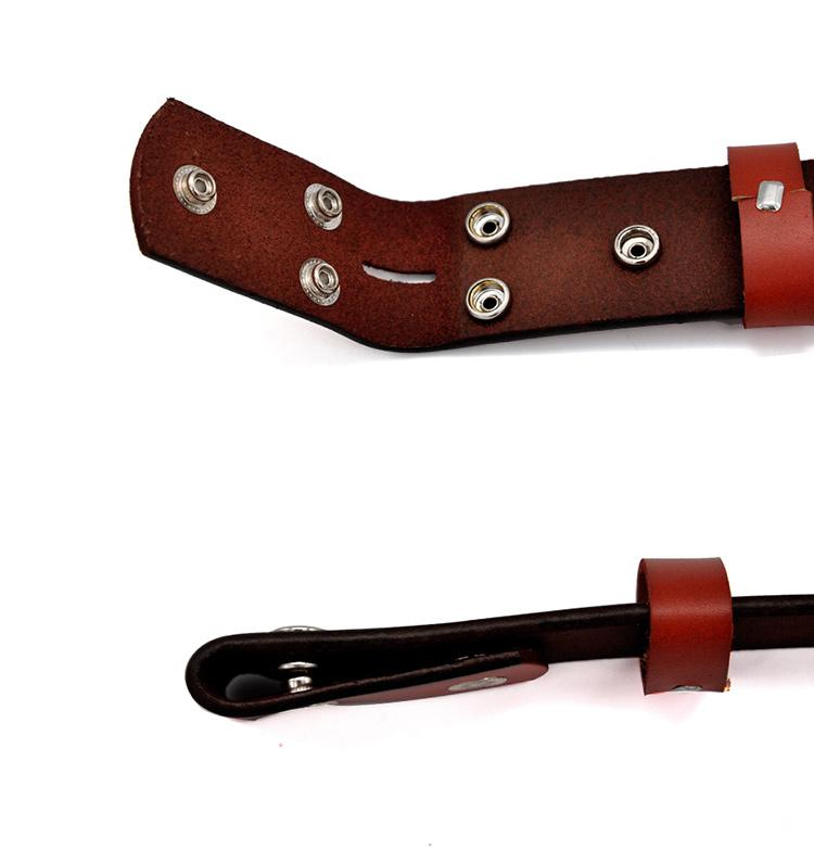 Genuine leather belt without buckle for men and women, showcasing metal details and a stylish design.