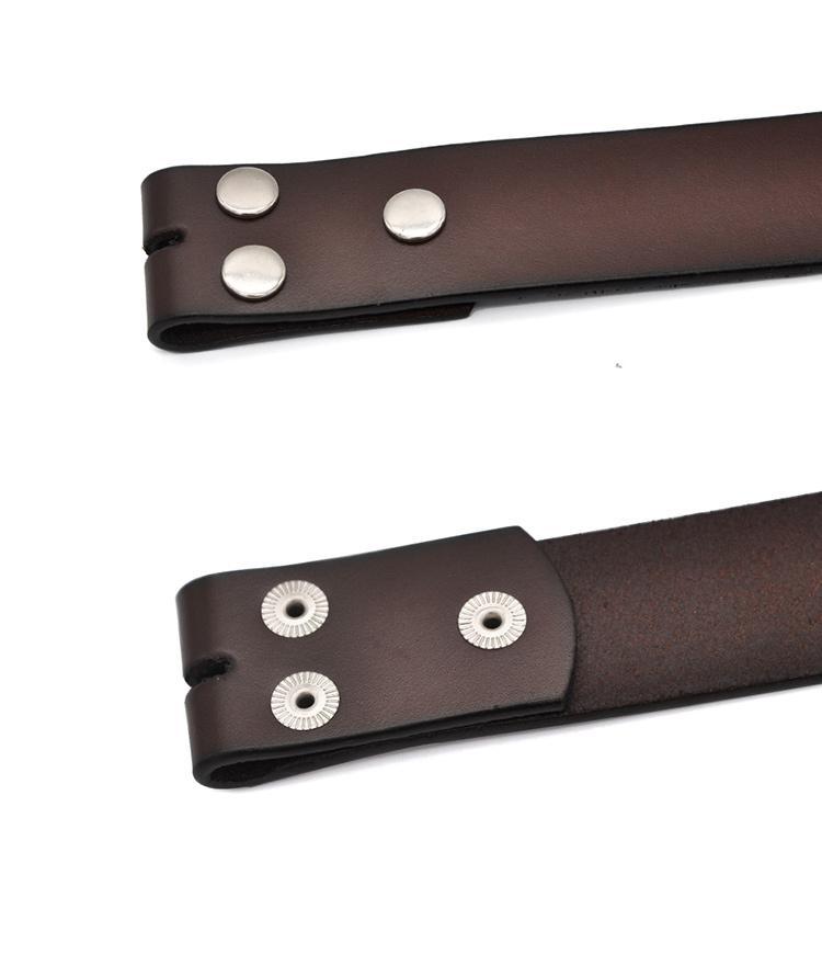 Genuine leather belt without a buckle for men and women, featuring metal details, perfect casual fashion accessory.