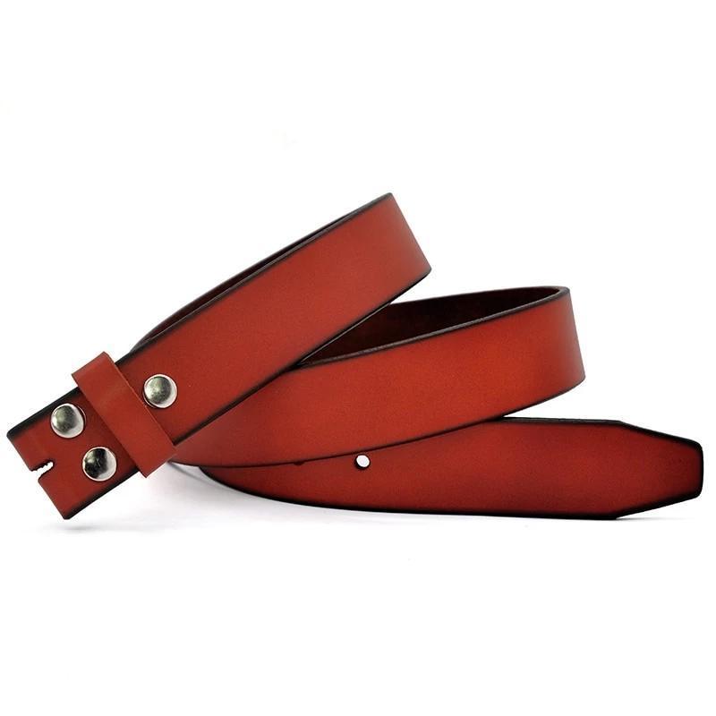 Genuine leather belt without buckle for men and women, featuring metal details, perfect for casual wear.