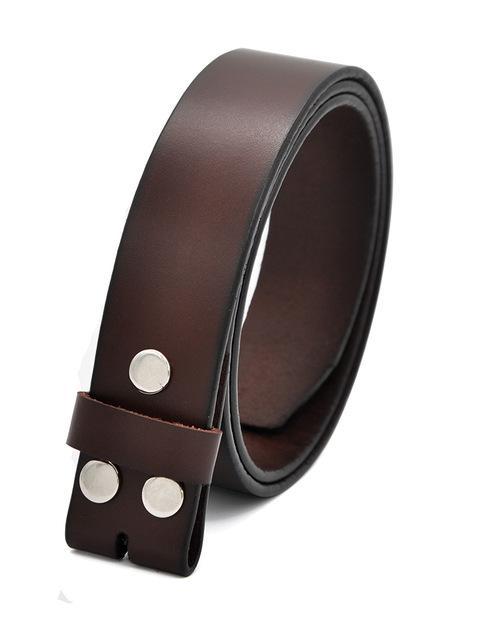 Genuine brown leather belt without a buckle, featuring metal details, perfect for men and women, alternative fashion accessory.