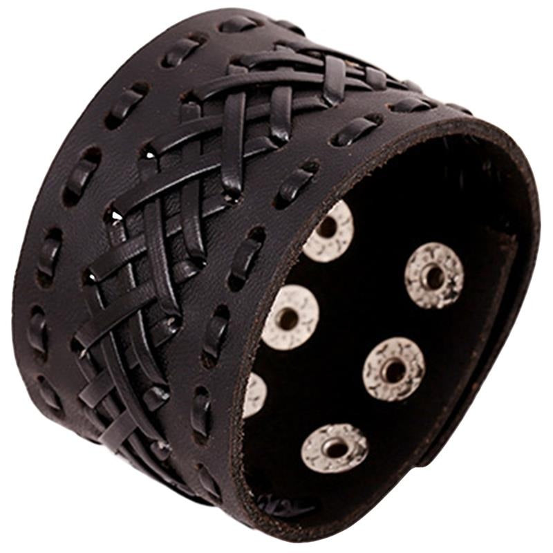 Genuine Leather Bracelets in Viking Style / Handmade Braided Wide Cuff Bracelets for Men and Women - HARD'N'HEAVY