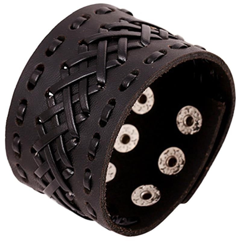 Handmade Viking style genuine leather bracelet, braided wide cuff design, perfect for men and women.