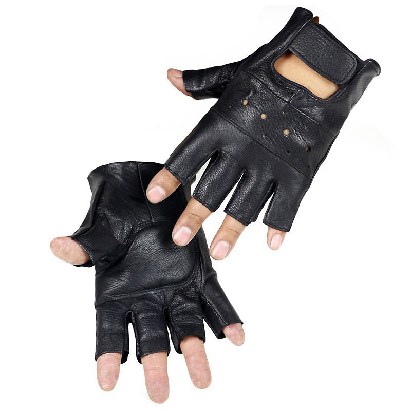 Rock style fingerless leather gloves, slip-resistant and breathable, perfect for driving or rock festivals.