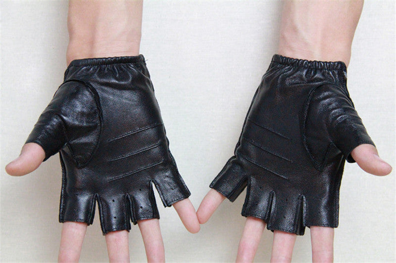 Genuine Leather Half Finger Gloves / Men Breathable Driving Semi-Finger Male Sheepskin Gloves - HARD'N'HEAVY