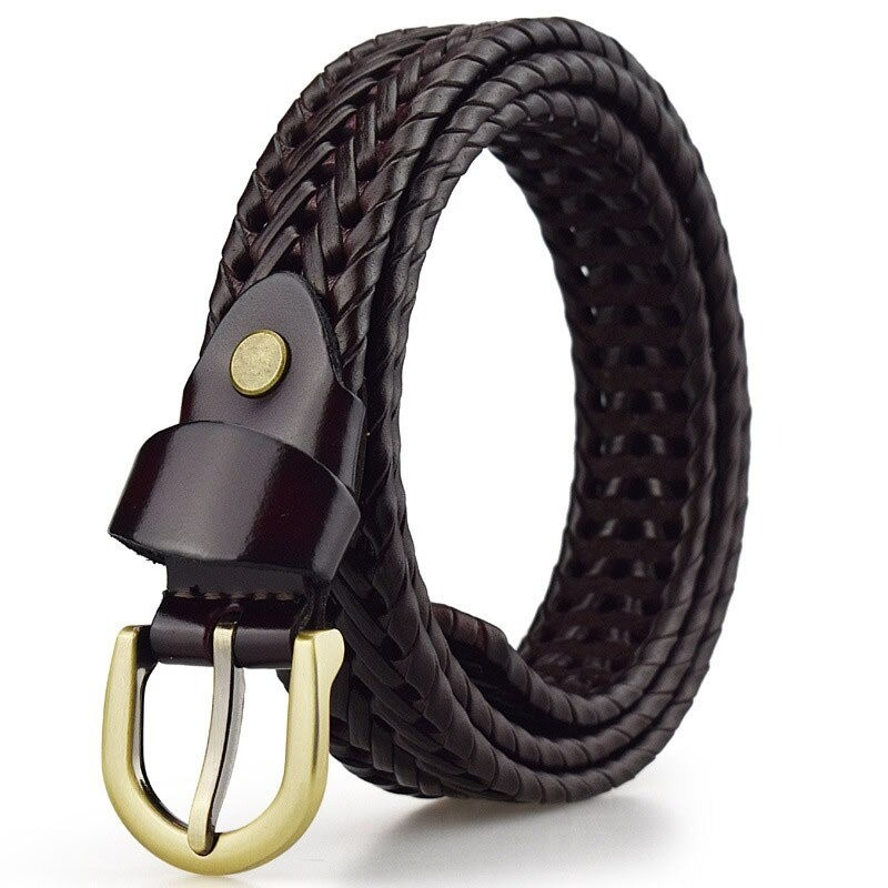 Genuine Leather Hand Knitted Pin Buckle Women Belt / Alternative Fashion Thin Belt - HARD'N'HEAVY