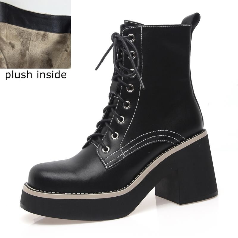 Genuine Leather High Heel Ankle Boots / Lace up Platform Shoes / Fashion Women's Boots - HARD'N'HEAVY