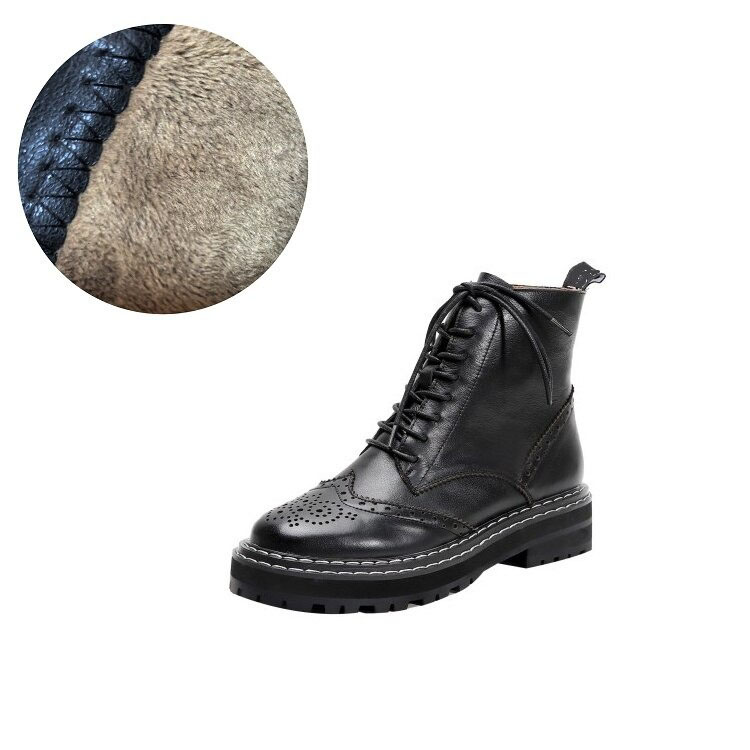 Genuine leather lady's biker boots featuring lace-up design and hollow out flower details, perfect for stylish outdoor adventures.