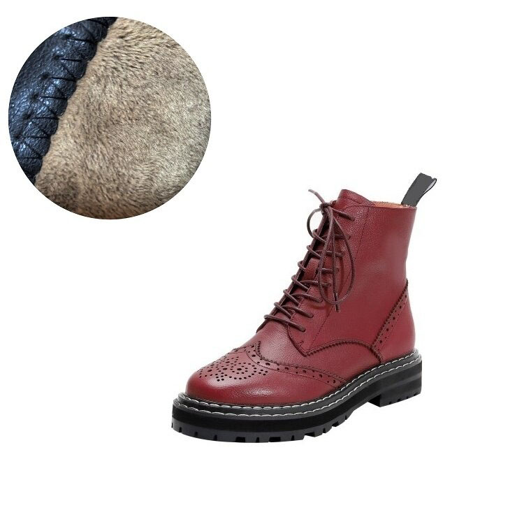 Genuine leather women's biker boots with floral cutouts and lace-up design, perfect for fashion and outdoor stability.