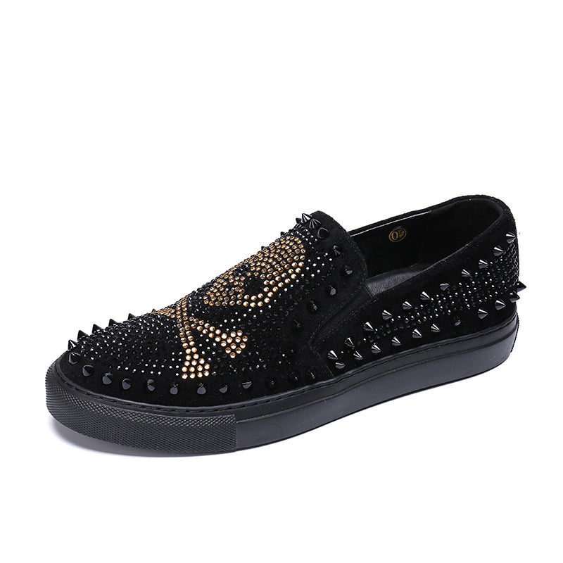 Genuine Leather Luxury Loafers with Skull & Rivets for Men / Rock Style Shoes - HARD'N'HEAVY