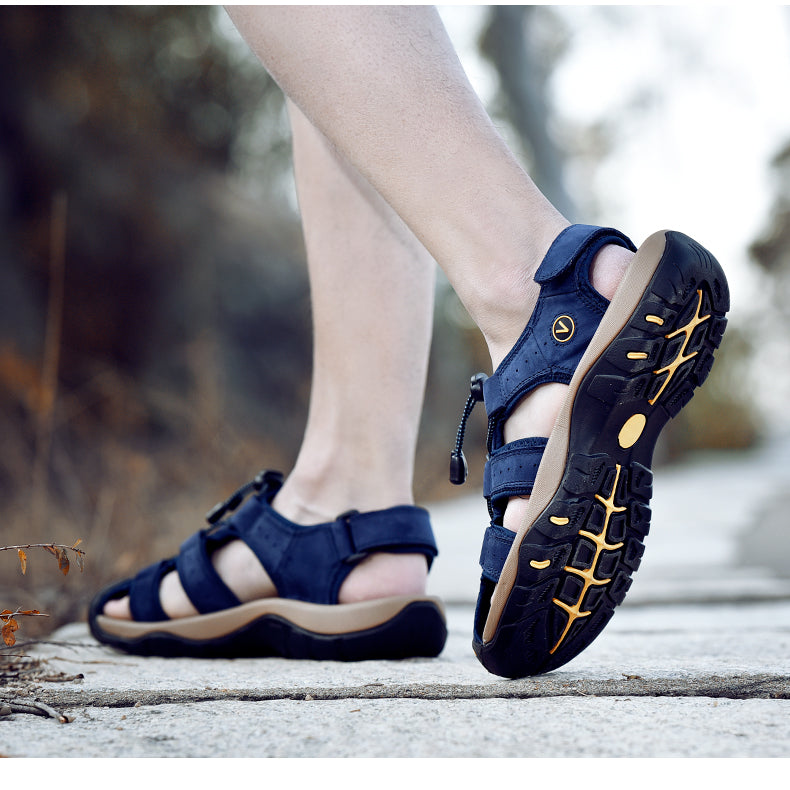 Male Genuine Leather Sandals / Summer Beach Shoes / Alternative Fashion Outdoor slingbacks - HARD'N'HEAVY