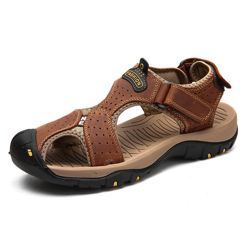 Men's genuine leather sandals for summer with comfortable fit, perfect for beach and outdoor activities.