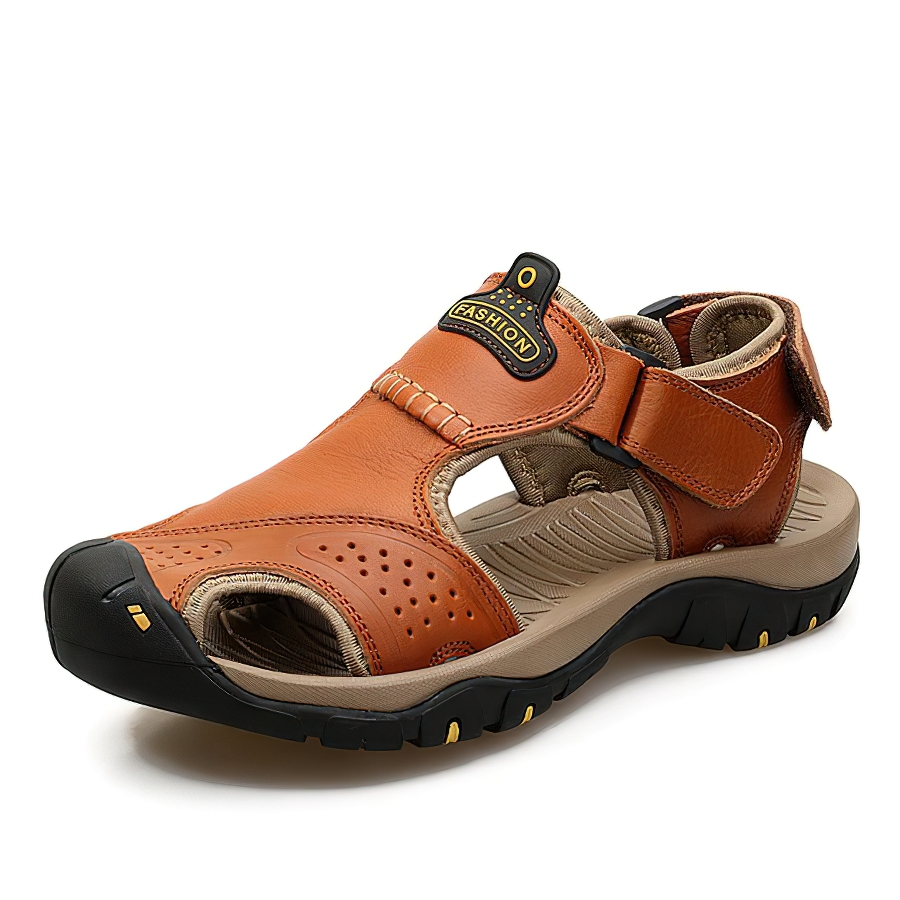 Genuine leather men's summer sandals with soft bottom, non-slip design, perfect for casual outfits.