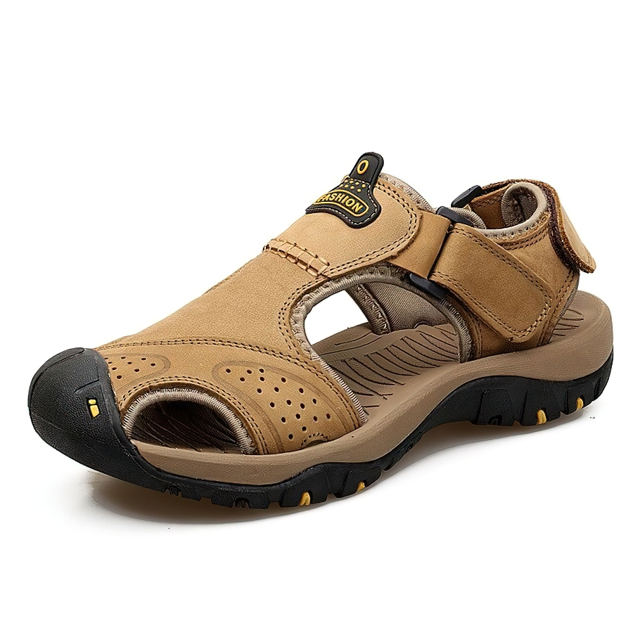 Genuine leather men's summer sandals with soft bottom, casual style and breathable design for all-day comfort.