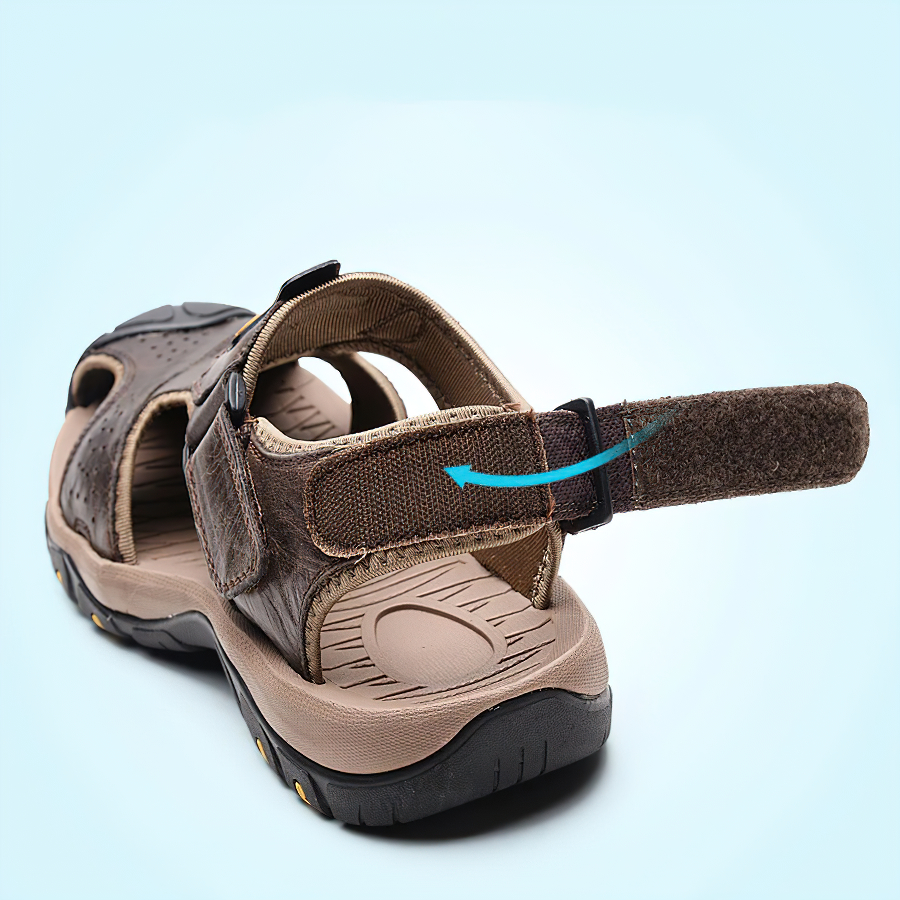 Genuine leather men's summer sandals with adjustable ankle strap and soft bottom for comfort and breathability.