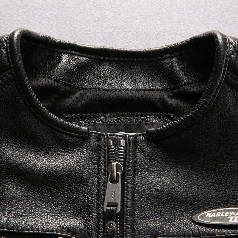 Genuine Leather Men's Vest / Black Cowhide Leather Motorcycle Rider Vest - HARD'N'HEAVY