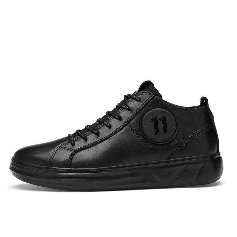 Genuine leather mid-top men sneakers in black, perfect for alternative fashion and rave outfits.