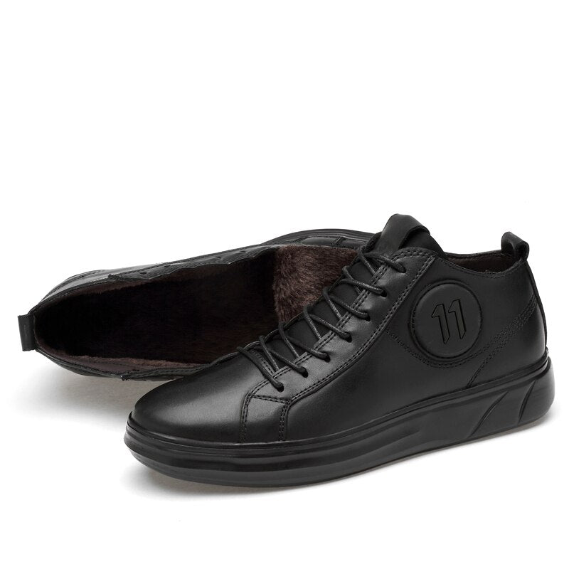 Stylish genuine leather mid-top men sneakers in black, perfect for alternative fashion and rave outfits.