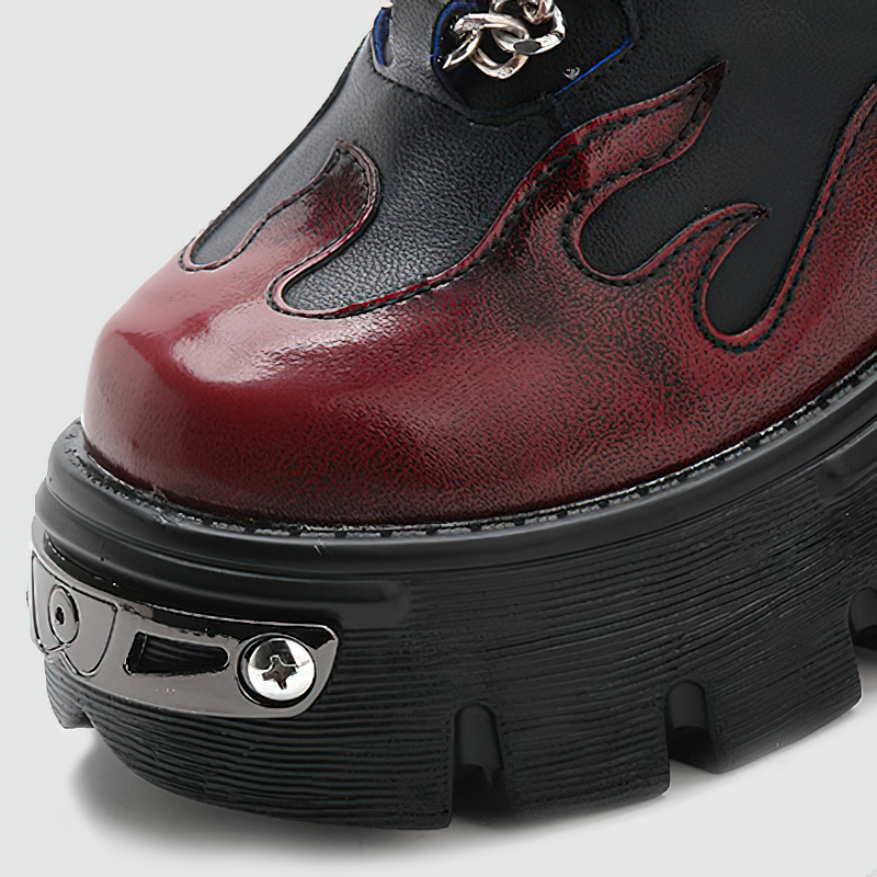 Genuine Leather Mixed Color Women's Boots With Metal Decoration / Platform Rivet Ankle Shoes - HARD'N'HEAVY