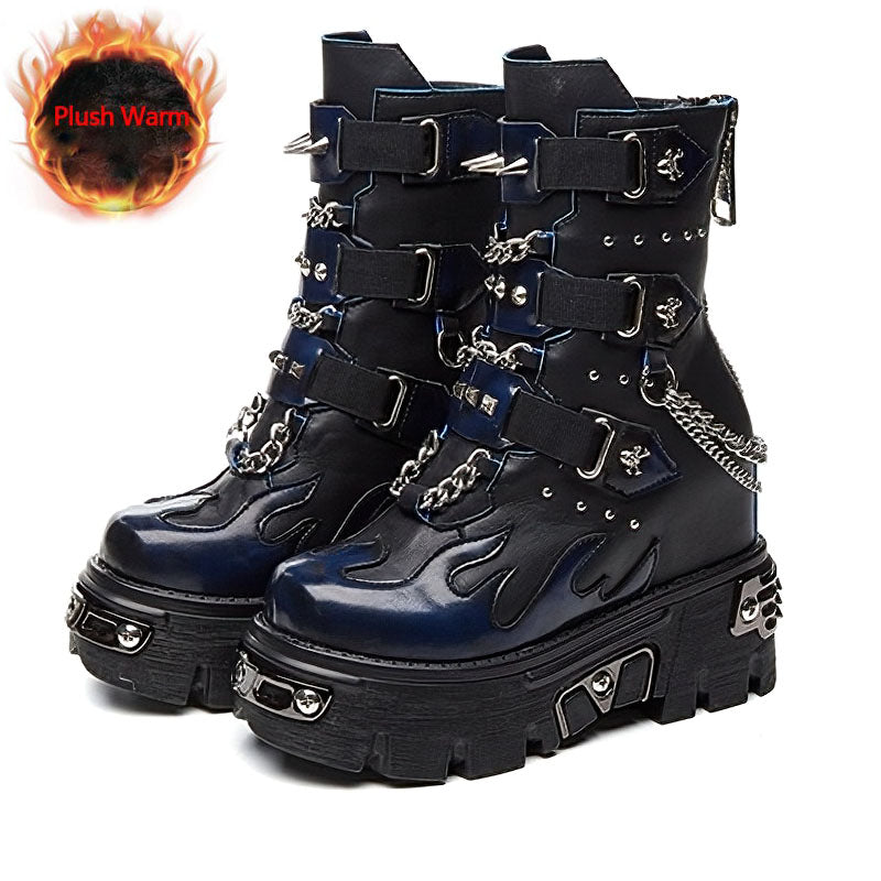 Genuine Leather Mixed Color Women's Boots With Metal Decoration / Platform Rivet Ankle Shoes - HARD'N'HEAVY