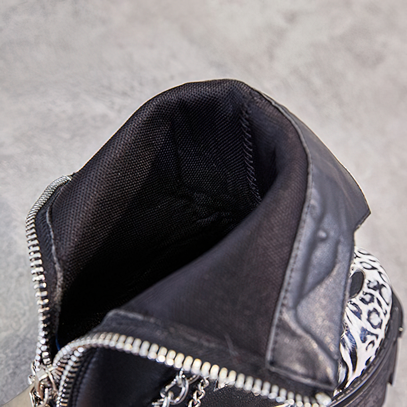 Genuine Leather Mixed Color Women's Boots With Metal Decoration / Platform Rivet Ankle Shoes - HARD'N'HEAVY