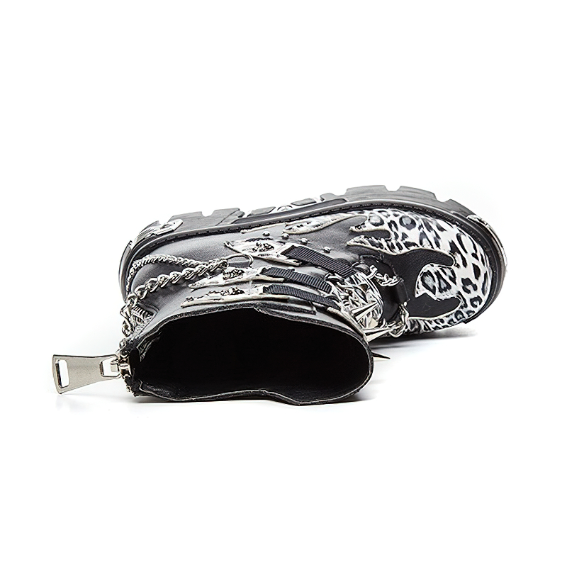 Genuine Leather Mixed Color Women's Boots With Metal Decoration / Platform Rivet Ankle Shoes - HARD'N'HEAVY