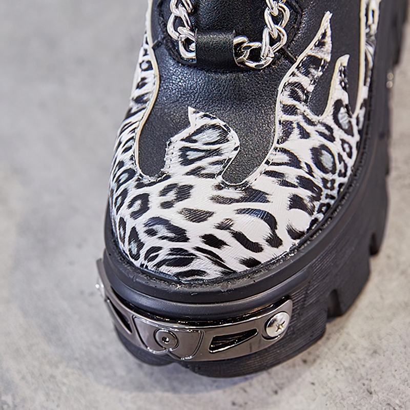 Genuine Leather Mixed Color Women's Boots With Metal Decoration / Platform Rivet Ankle Shoes - HARD'N'HEAVY