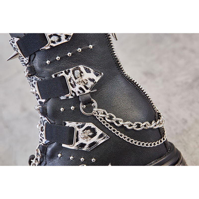 Genuine Leather Mixed Color Women's Boots With Metal Decoration / Platform Rivet Ankle Shoes - HARD'N'HEAVY