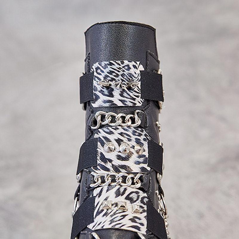 Genuine Leather Mixed Color Women's Boots With Metal Decoration / Platform Rivet Ankle Shoes - HARD'N'HEAVY