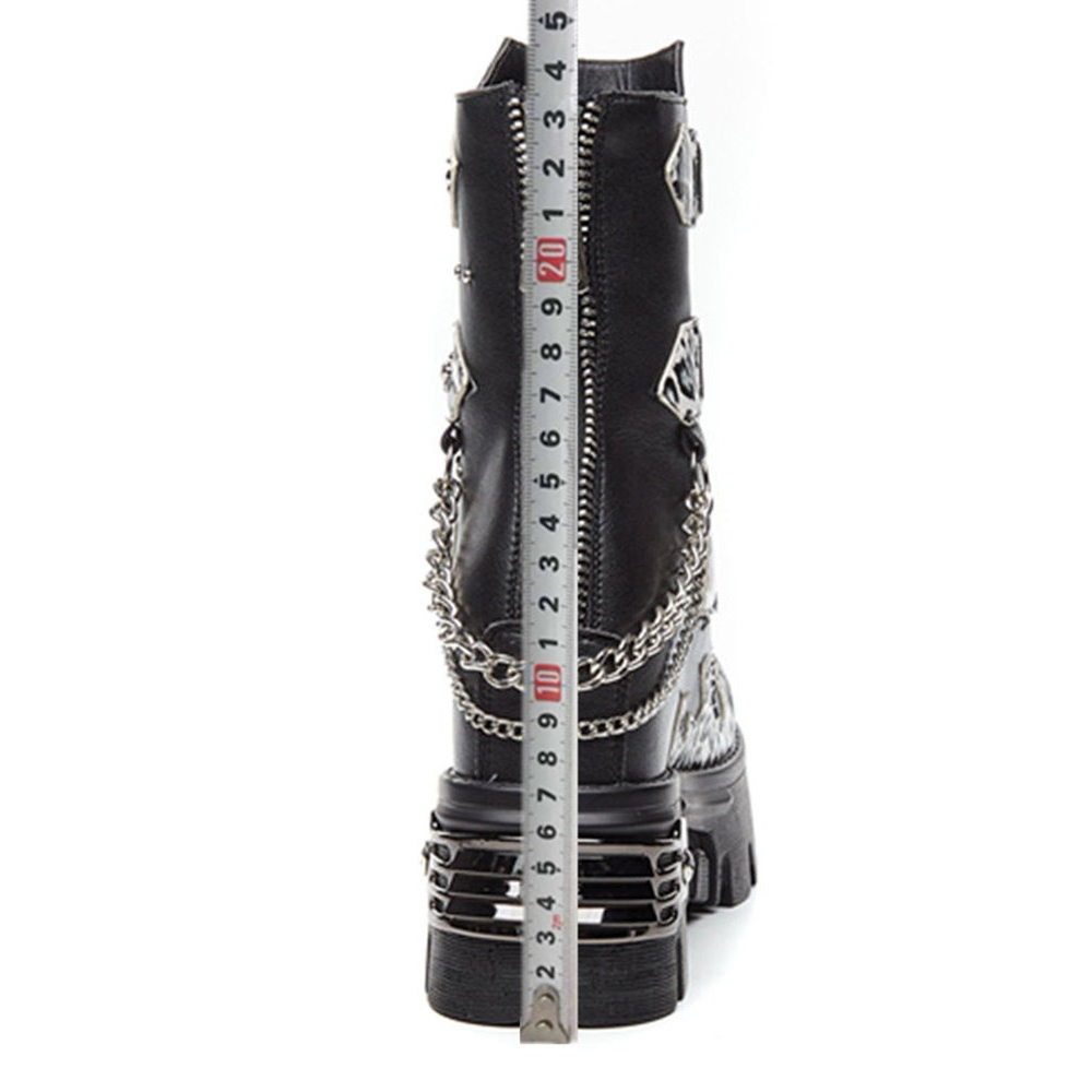 Genuine Leather Mixed Color Women's Boots With Metal Decoration / Platform Rivet Ankle Shoes - HARD'N'HEAVY