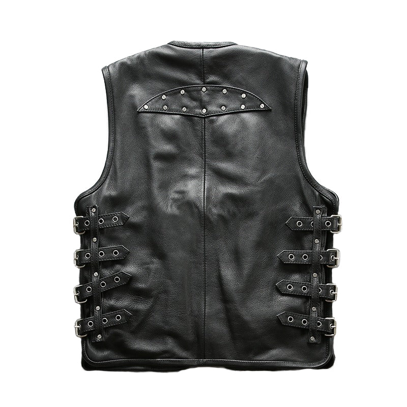Genuine Leather Motorcycle Vest in Rock Style / Cowhide Vest - HARD'N'HEAVY