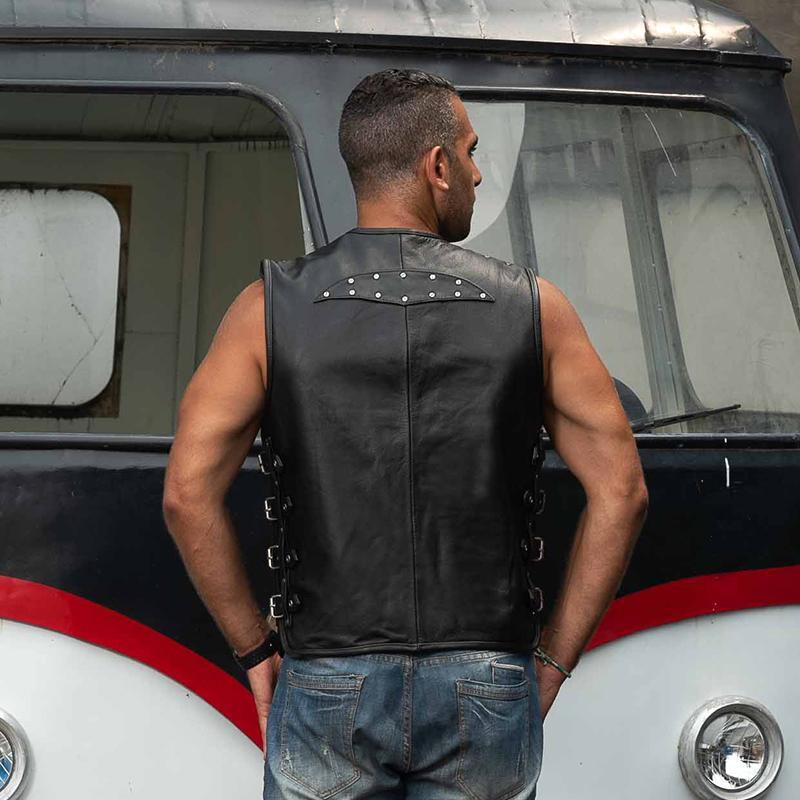 Genuine Leather Motorcycle Vest in Rock Style / Cowhide Vest - HARD'N'HEAVY