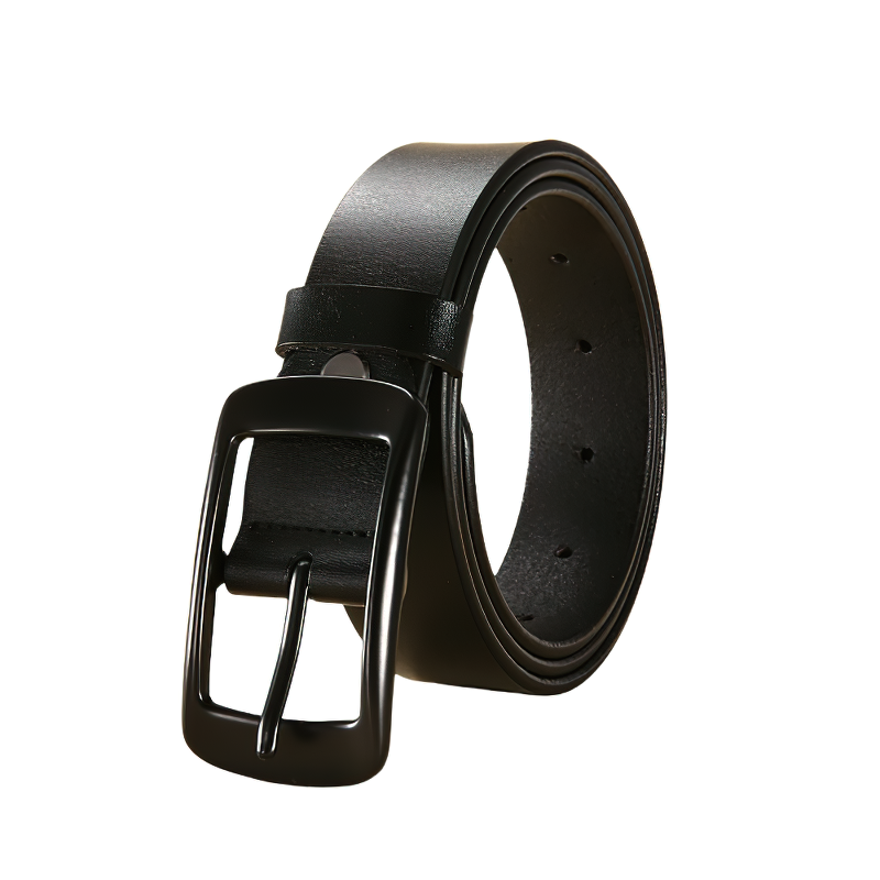 Genuine leather adjustable black pin buckle belt perfect for unisex alternative fashion outfits.