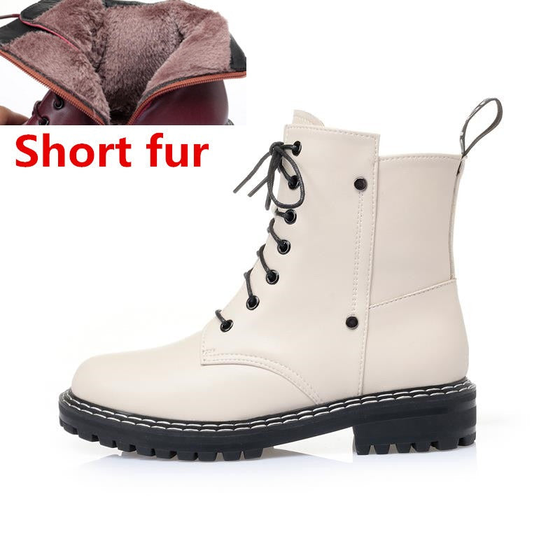 Genuine Leather Snow Ankle Boots for Women / Warm Wool Autumn and Winter Female Shoes - HARD'N'HEAVY