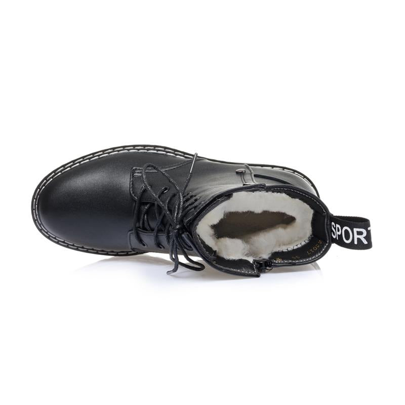 Genuine leather snow ankle boots for women with warm wool lining, perfect for autumn and winter adventures.
