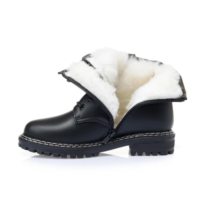 Genuine leather snow ankle boots for women with warm wool lining, stylish and durable for autumn and winter.