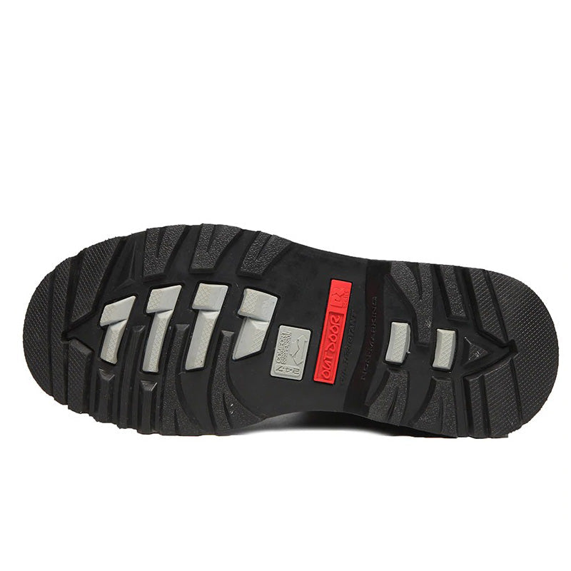 Sole of genuine leather winter ankle boots for men, featuring rugged traction and stylish design for motorcycle travel.