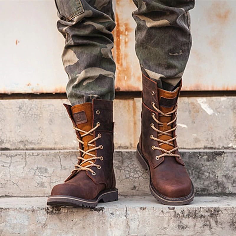 Genuine leather vintage style ankle boots for men in brown, perfect for motorcycle adventures and autumn wear.