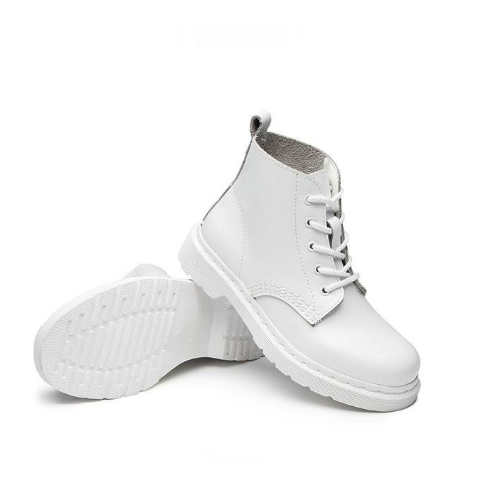Genuine Leather Women white ankle Boots / Motorcycle Rock Style Autumn and Winter Shoes - HARD'N'HEAVY