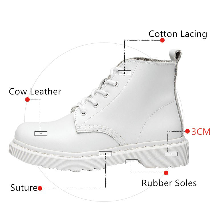 Genuine Leather Women white ankle Boots / Motorcycle Rock Style Autumn and Winter Shoes - HARD'N'HEAVY