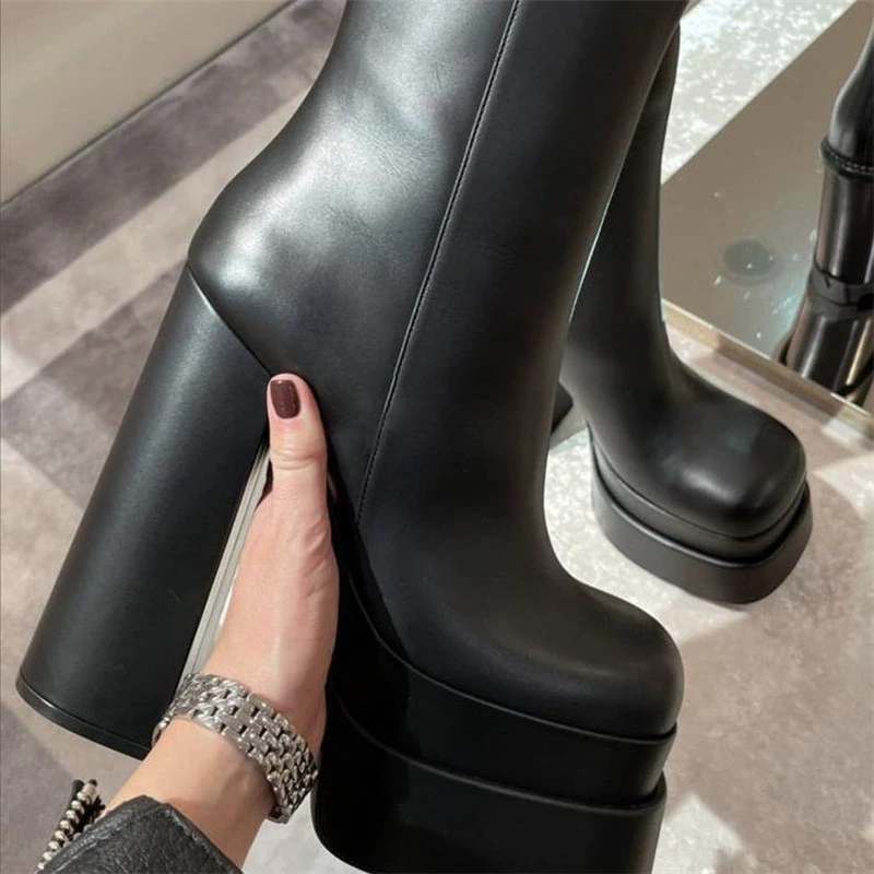 Genuine Leather Women's Boots / Cool Zipper Platforms / Elegant Female Heels - HARD'N'HEAVY
